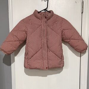 Zara Red and White Checkered Puffer Jacket